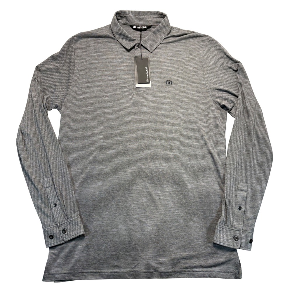 TravisMathew Yacht Club Mens Long Sleeve Polo Shirt Heather Grey Large NWT